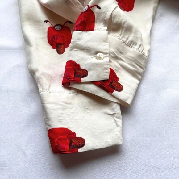 VILA GALLO IVORY WHITE RED NOVELTY PRINT BUTTON DOWN SHIRT -  L - Picture 6 of 11